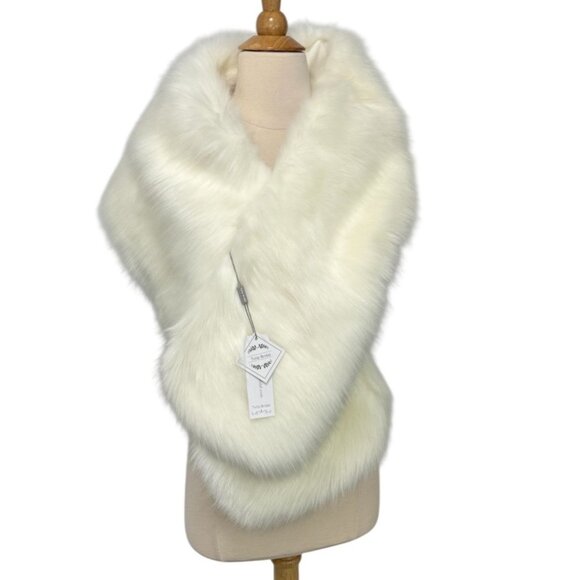 Tulip Bridal NWT Faux Fur Wrap Stole Ivory 12"W x 65"L Winter Wedding Size S - Picture 1 of 13